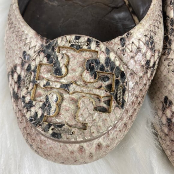 Tory Burch Reva Tan Snakeskin Ballet Flats 7.5 - Picture 2 of 7